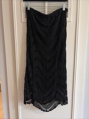Wallis 10 Solid Black Beaded Crochet Pencil MIDI Skirt Overlay